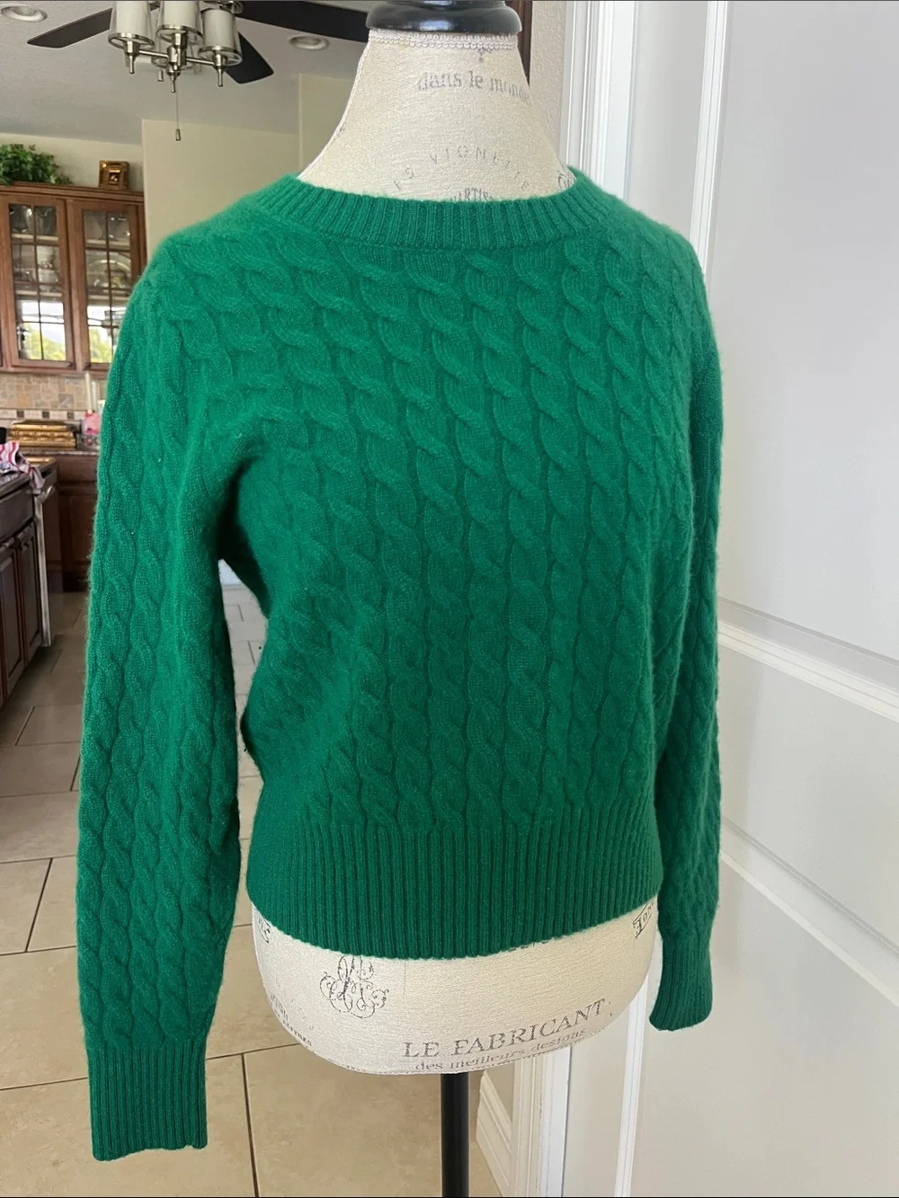 NWOT j.Crew cashmere cableknit crewneck jungle green ribbed sweater XL